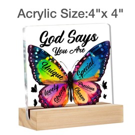 Inspirational Christian Gift for Women Daughter Sister Friends, Religious Gifts Butterfly Clear Desk Sign God Says You Are Acrylic Sign Keepsake