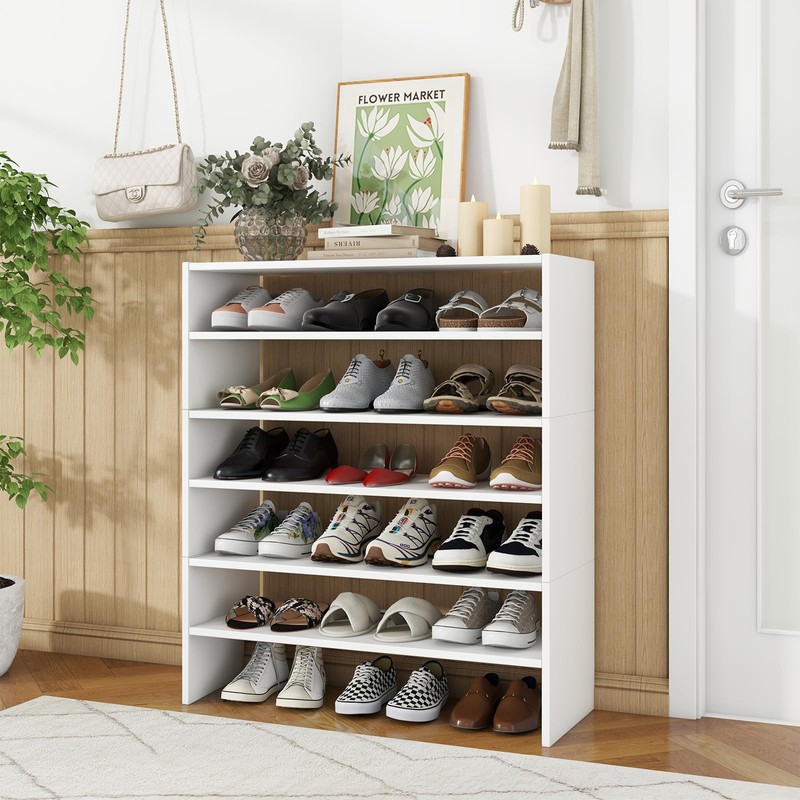 Tangkula 6-Tier Stackble Shoe Rack for Closet, Space Saving Wooden