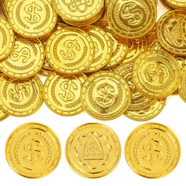 JOYIN 100 PCS Fake Gold Coins, Plastic Pirate Play Coins, Play Treasure Bulk for Treasure Hunt Game and Party Decorations Favors Supplies, Children Party Favors