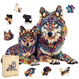 Wooden Puzzles for Adults, Wolf Family Wooden Jigsaw Puzzles,Animal Unique Shaped Puzzle Gifts for Adults and Kids on Thanksgiving,Challenging Family Puzzle Games(12.5'' x 11.4''-200pcs)
