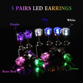 5 Pairs Glow Earrings, Light Up Stud Earrings, LED Earrings Glowing, Light Up Earrings for women, Diamond Ear Drop Pendant Stud Stainless
