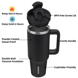 BJPKPK 40 oz Tumbler With Handle Insulated Tumblers With Lid And Straw Stainless Steel Thermal Cup,Black