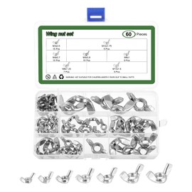 sourcing map 60 Pcs M3/4/5/6/8/10/12 Wing Nut Stainless Steel Butterfly Wing Nuts Hand Twist Tighten Wing Nuts for Machinery Electronic Equipment DIY, White