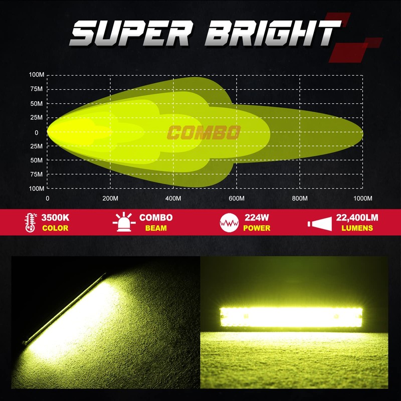 Amber LED Light Bar, OFFROADTOWN 15'' 224W Quad Row Spot