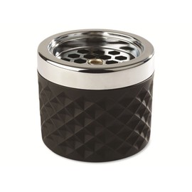 APS Windaschenbecher/Sturmaschenbecher aus verchromtem Metall, gefrostetes Glas, mit Bajonettverschluss, Ø 9,5 cm, 8 cm Höhe, schwarz