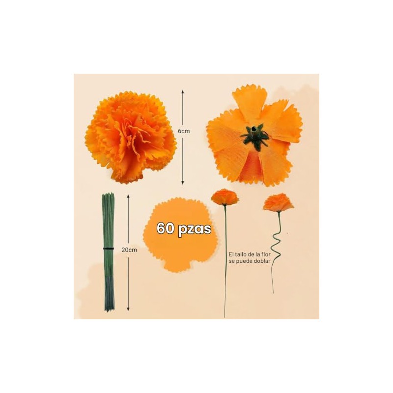 Kinearcharms 60 Cabezas de Flores Artificiales de caléndula de Seda,