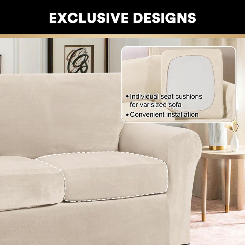 PrinceDeco Couch Cover Velvet Plush Sofa Covers for 2 Cushion