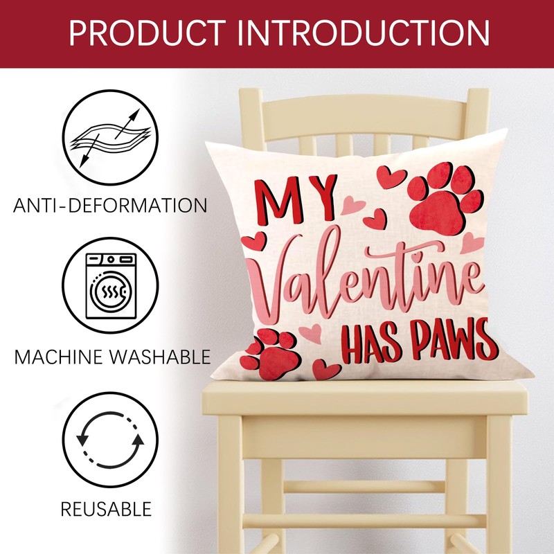 My Valentine Has Paws Decorative Throw Pillow Cover 16 x