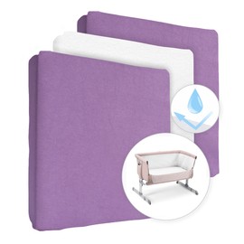 2 Cotton Jersey Fitted Sheets with 1 Waterproof Mattress Protector for 90x55 cm Baby Bedside Crib (Violet)