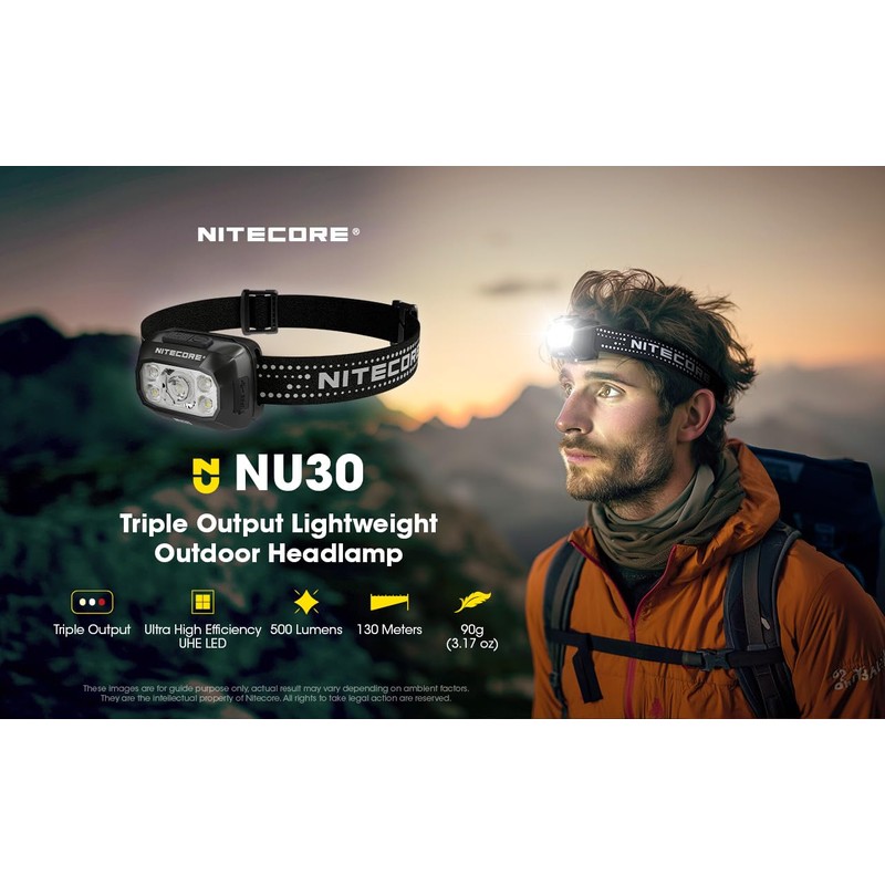 Nitecore NU30 500 Lumen LED Rechargeable Headlamp with White and