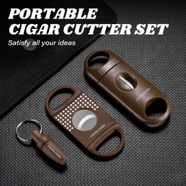 HANCIGAR Cigar Cutter Set,Cigar Guillotine,V-Cut Cutter,Cigar Punch,Stainless Steel 3 Pack Cigar Accessories for Men (Brown)