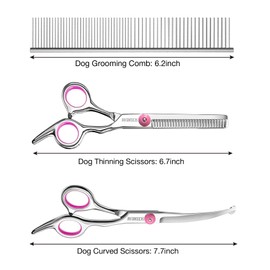 SCEDREAM Professional Dog Grooming Scissors with Safety Round Tips, 3 in 1 Dog Grooming Scissors Kit, 4CR Stainless Steel Professional Pet Grooming Shears for Dog, Sharp and Durable, Pink