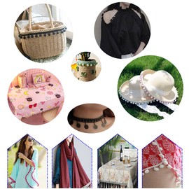 5 Yards 12 mm Pompoms Border for Crafts, Decorative Ribbon with Pompoms Balls Pom Poms Fringe Trim Decorative Ribbon Decorative Border Sewing Accessories for DIY Crafts Apparel Clothing, Costumes,