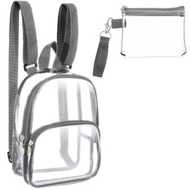 Clear Mini Backpack Stadium Transparent Small See Through Bag with Crossbody Concert Purse Waterproof Plastic Handbag(Gray)