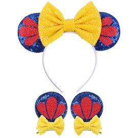 Sparkle Sequin Mouse Ears Headband and 2pcs Glitter Bows Hair Clips Cute Decorative Accessories for Women Birthday Princess Dress Cosplay Party Favor (Yellow Bow)