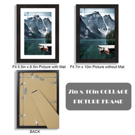 Hongkee 7x10 Frame with Real Glass - Display Pictures 5.5x8.5 with Mat or 7 x 10 without Mat, Photo Frame for Wall or Table Top Display(Black, 3 Pack)