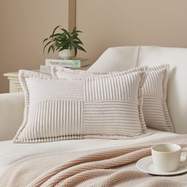 Topfinel Decorative Corduroy Cushion Covers for Children, the Sofa, Couch, Living Room, Bedroom, Set of 2, 30 x 50 cm, Beige