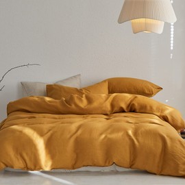 TOSMO Linen Duvet Cover Set, 100% French Flax Natural Linen Bedding 3pcs Set, Soft Breathable for Hot Sleepers 1 Duvet Cover and 2 Pillowcases (Butternut, King)