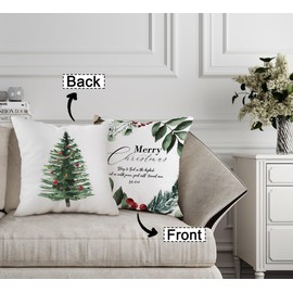 FLDAS Christmas Pillow Covers 18x18, Tree Christian Winter Home Decor, Merry Reversible Decorative Throw Pillows Cover