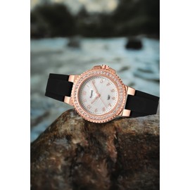 Ladies Watch Crystal Rhinestone Bezel Female Bling Casual Dress Waterproof Nurse Women's Wrist Watches,Analog Quartz (R8651 White Black)