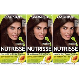 Garnier Nutrisse Nourishing Hair Color Creme, 30 Darkest Brown (Sweet Cola), 3 Count (Packaging May Vary)
