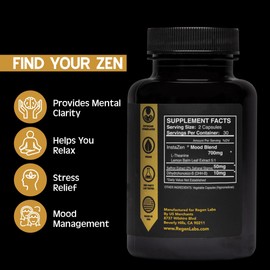 InstaZen Natural Stress Relief Supplement – Mood Support with Doctor Approved Herbal Calm Formula with DHHB, Safranal Extract, L Theanine, & Lemon Balm Extract | Stress & Energy Support - 60 Capsules