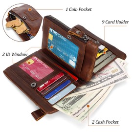 YumSur Mens Leather Wallet, Genuine Leather Wallet, RFID Blocking Men's Wallets Credit Card Holder Coin Pocket Purse External Card Bag, Tri-Fold Wallet for for Valentine's Day, Father's Day