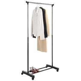 DESIGNSCAPE3D Rolling Clothing Garment Rack with Shoe Shelf, Stainless Steel, Black
