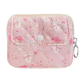 Modacarry Cotton Quilted Floral Wallet with Cute Prints Zipper Coin Pouch for Women Girls (BOUQUET BUNNY)