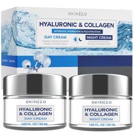 Skin 2.0 Hyaluronic Acid & Collagen Face Moisturizer – Deep Hydration & Firming Cream for Smooth, Youthful Look – Dermatologist Tested, Korean Skin Care Set, Vegan, Clean Beauty – Day & Night Duo