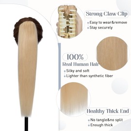 Rich Choices Claw Clip Ponytail Extension Real Human Hair One Piece Clip In Long Ponytail Hair Extension For Women Remy Pony tail #24 Natural Blonde 16 Inch