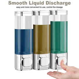 300mL*3 Soap Dispenser,Shampoo Dispenser Wall Mounted for Bathroom,White 3 Chamber Simple Human Plastic Body Wash Shower Gel Shampoo Conditioner Soap Dispenser Holder No Drill Set (White 300mL*3)