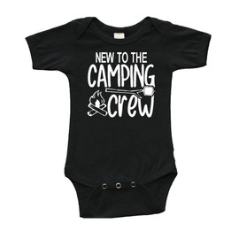 PandoraTees Camping Baby outfit, Short Sleeve Baby Bodysuit New to the Camp crew (Black, 3-6 Months)