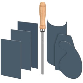 Therwen Card Scraper Burnisher and 6 Pcs Cabinet Scraper Set for Woodworking Card Woodworking Burnishing Tool Include 3 Rectangle 1 Gooseneck and Curved 1 Beveled Hand(Blue)