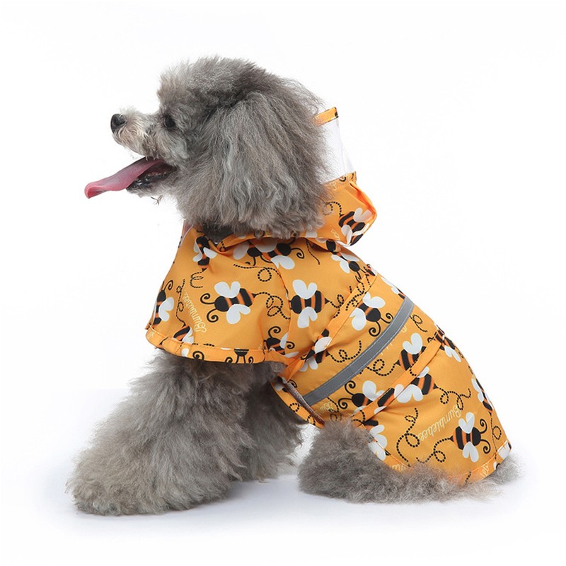 Dog Raincoat Reflective Breathable Lightweight Bee Pattern Puppy Rain Jacket