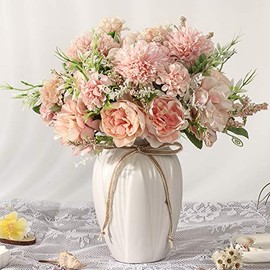 Peonías Artificiales en jarrón, Ramo de Flores de peonía de Seda de hortensias Falsas con jarrón, decoración de arreglo de Flores sintéticas, Mesa del hogar, Comedor (Rosa)