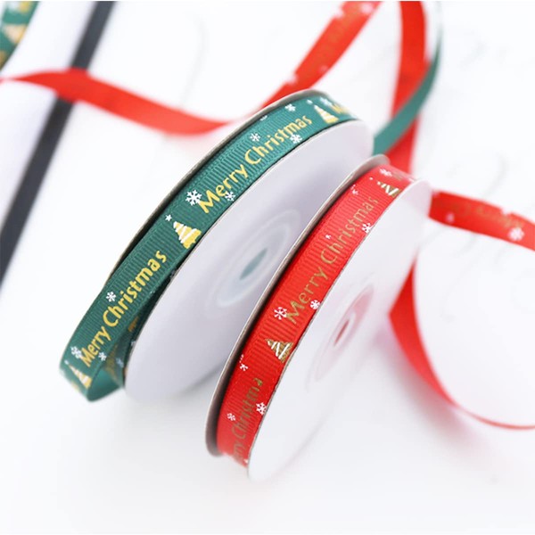 Lanito Christmas Ribbon, Handmade Ribbon, For DIY Handicrafts, Accessory Material, Bowknots, Gift Wrapping, Stylish, Present Wrapping, Christmas Tree Decoration, 2 Colors, 0.4 inches (10 mm), 8.7 ft (22 m) Roll, Red & Green