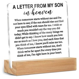 Memorial Gifts Acrylic Sign, Remembrance Condolence for Loss of Loved One, A Letter From My Son In Heaven Table Decor Bereavement Gift, Sympathy Gifts for Mom Dad Couple