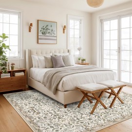 Dotiiorug 5×7 Washable Large Area Rugs for Living Room, Floral Soft Rug Non Slip Stain Resistant Carpet for Bedroom Dining Room Kitchen Farmhouse Home Decor，Beige Multi