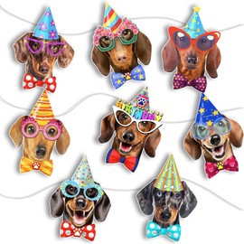 Birthday Garland, Photographic Faces Birthday Banner, Funny Bday Party Bunting Decoration (Dachshund Face)