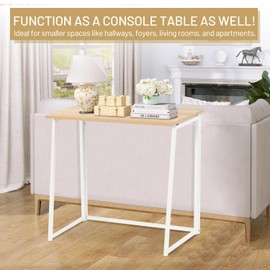 FurnitureR Folding Desk, 31.5 Inches Foldable Simple Laptop Table, Space Saving Computer Study Desk Compact Writing Workstation for Small Space, Light Oak