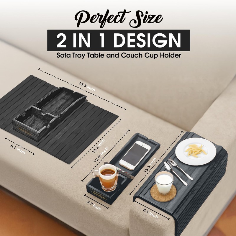 Couch Cup Holder with 2 Cork Coasters | Couch Caddy
