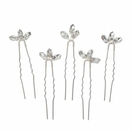 GXGM Pack of 5 Wedding Hair Pins Flowers Pearls Bridal Hair Accessories Silver Bridal Hair U Shaped Wedding Hair Clips for Women Girls