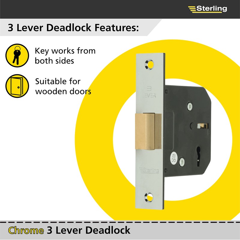 Sterling MLD330N MLD330 3-inch/76mm 3-Lever Deadlock-Nickel, Chrome, 3.0" 76mm