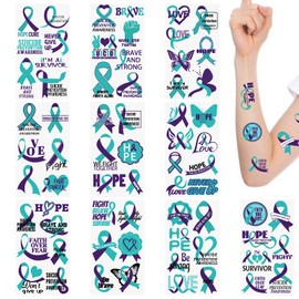 WANDIC 30 Sheets Temporary Tattoos for Suicide Prevention Awareness Purple and Teal Tape Awareness Tattoo Stickers for Charity Decoration
