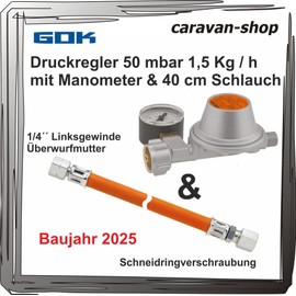 Generisch Pressure Regulator for Caravan Motorhome 50 mbar Pressure Gauge + Hose 40 cm Gas Regulator