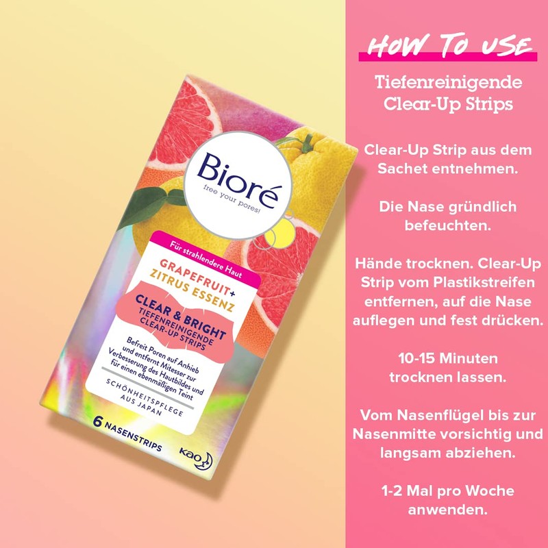 Bioré Clear and Bright deep cleansing nose clear-up strips. Contents: