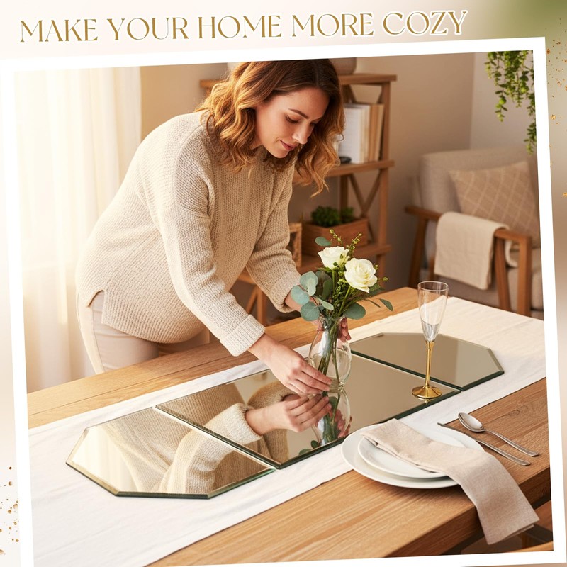 Dandat 3 Pcs Irregular Glass Mirror Trays Centerpieces for Table,