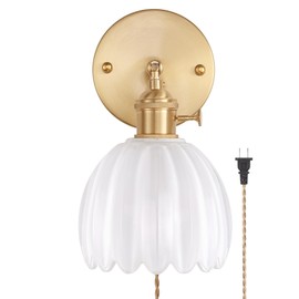 Shenmoyl Plug in Wall Sconce, White Tulip Glass Lampshade Wall Light Plugin Corded for Bedside Bedroom Doorway