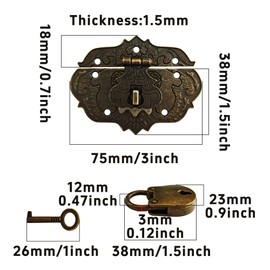 bociloy 2PCS Antique Embossing Decorative Hasp Latch, Retro Brass Clasp Lock with Screws for Jewelry Wooden Box Case Drawer Cabinet Furniture Decoration, Bronze